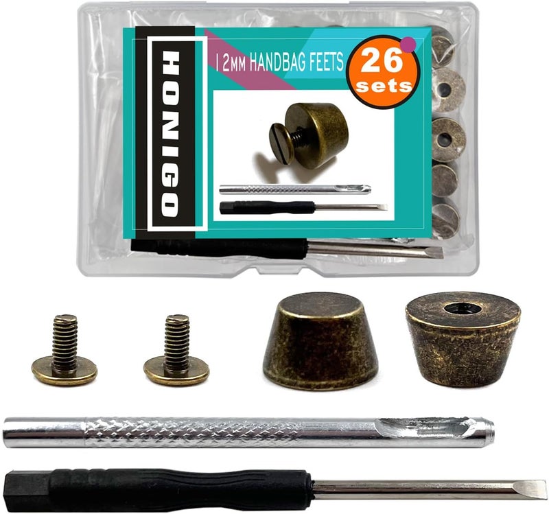 honigo 24 Pack Bronz Rivets Stud Handbag Purse Feet 1/2 inch Flat Head Metal Solid Brass Studs Screw Back Feet 12mm Buckle Spikes Leathercraft for Leather Bag Totes DIY Craft - Image 1